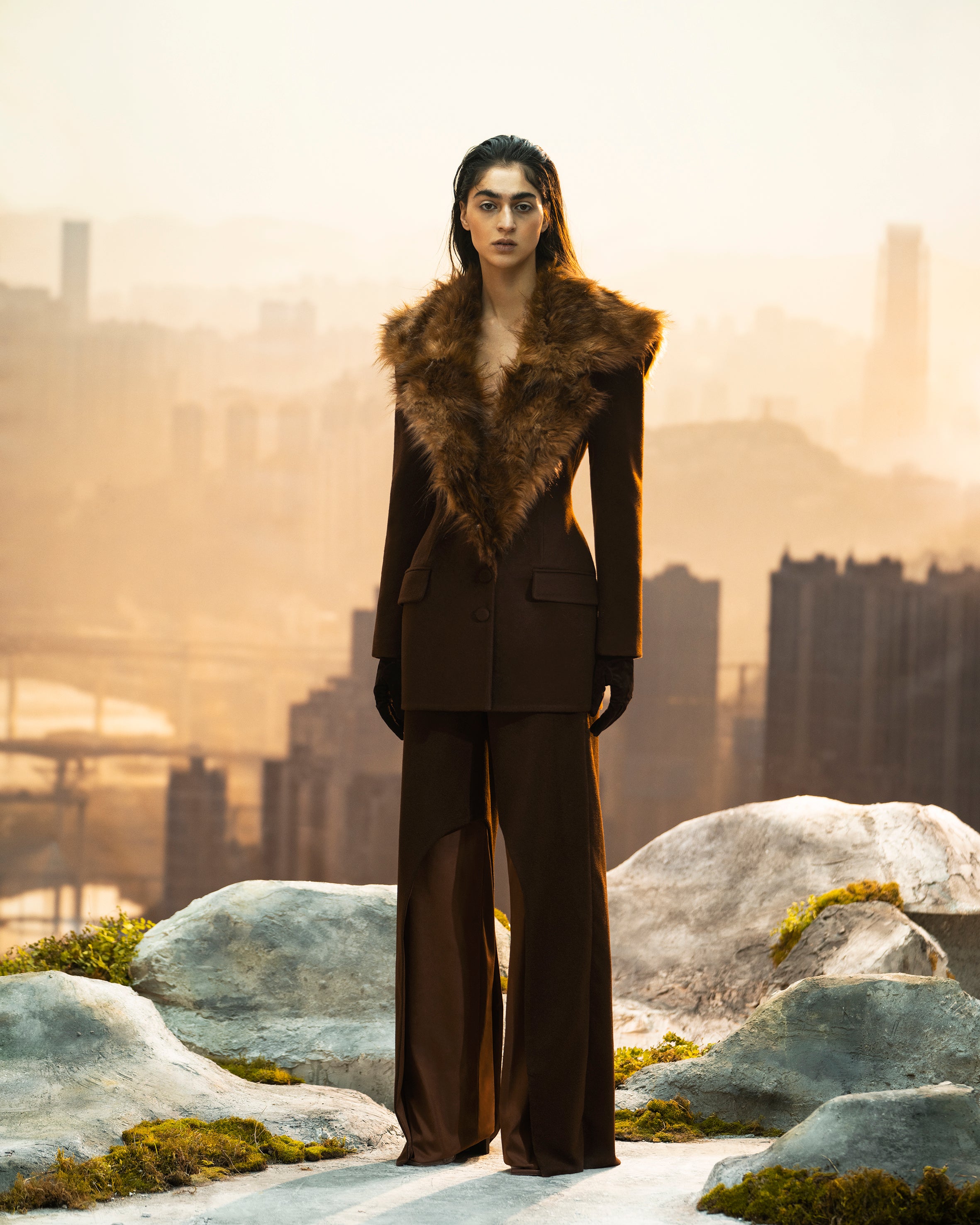 Cashmere Blazer with Fur Collar