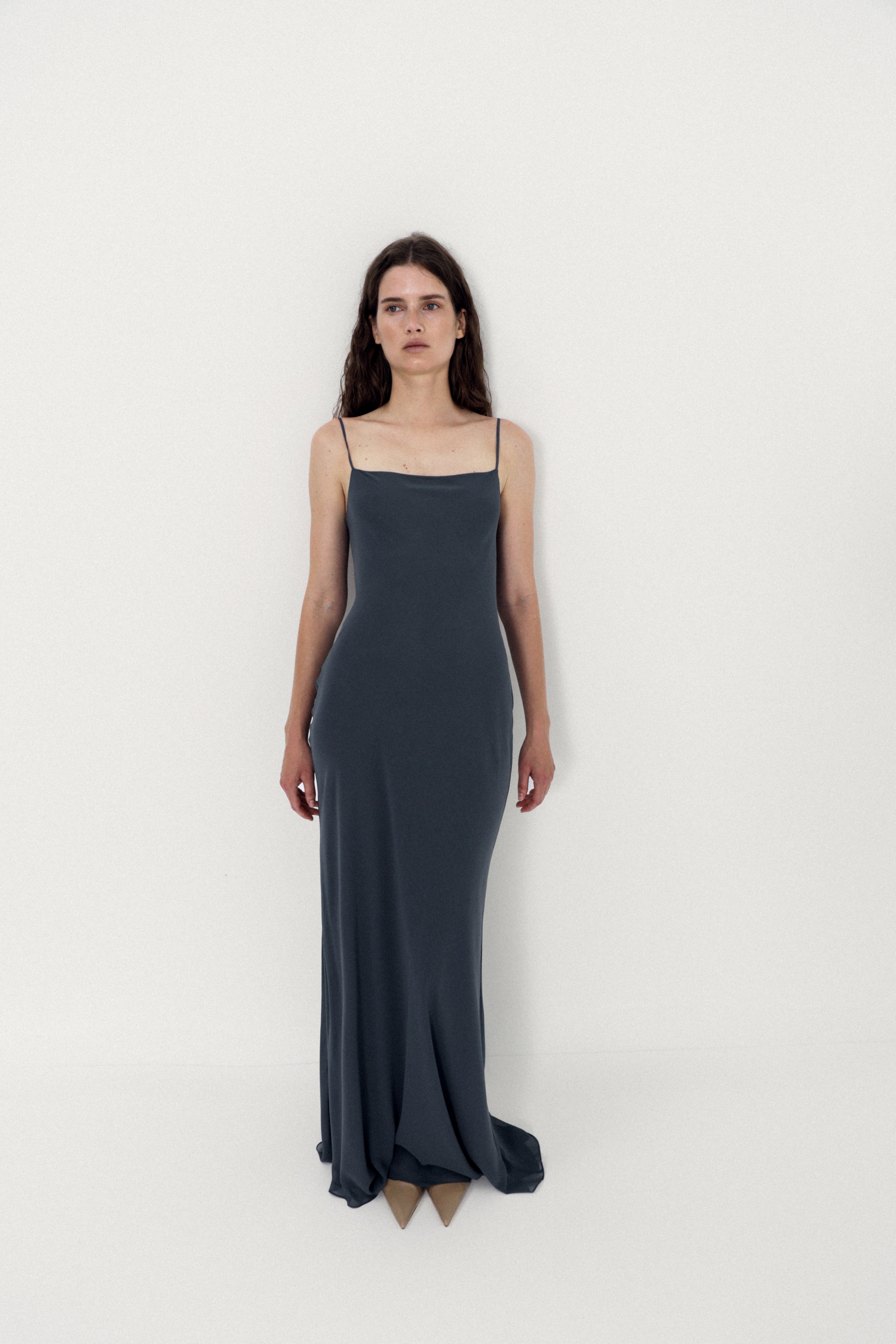 Grey Stone Dress Wide Straps YASPIS