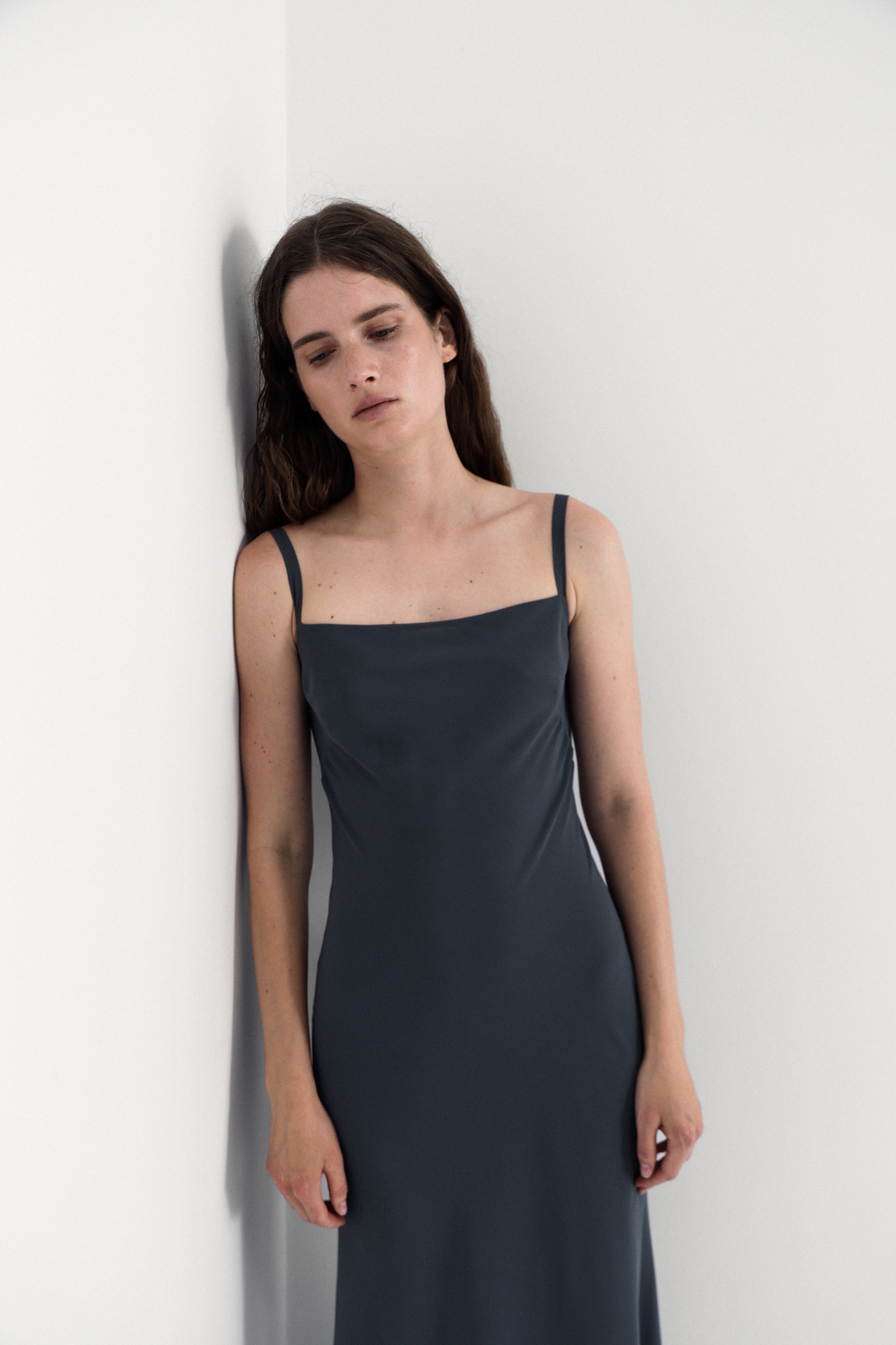 Grey Stone Dress Wide Straps YASPIS